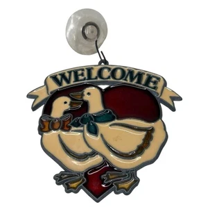 Vintage Country Goose Welcome Sign Window Suncatcher 1980s Farmhouse Decor 5” - Picture 1 of 4
