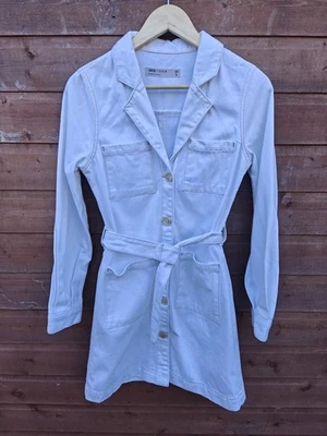 ASOS Denim Women's White mId Length Trench Coat Size UK 8 Belted with Pockets - Image 1 of 4