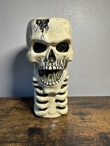 Halloween Dekor Grusel Totenkopf Skelett Keramik Vase 8" - Bild 1 von 13