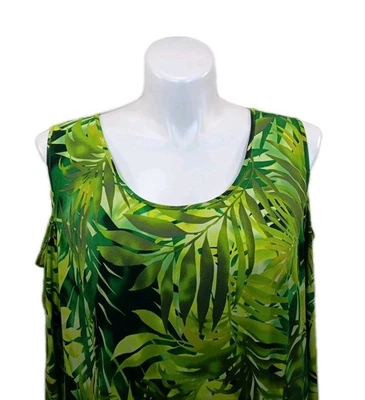 Susan Graver Liquid Knit 3/4 Sleeve Cold Shoulder Dress 3x A289176 GreenTropical - Image 1 of 4