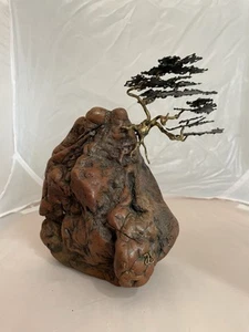A Lone Cypress By Frank Sunseri - Burl Wood - Brass - Metal 8” Tall - Signed - Picture 1 of 9