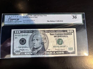 DBR 1999 $10 FRN Cleveland STAR Fr. 2033-D* Legacy 30 Serial BD00186587* - Picture 1 of 2