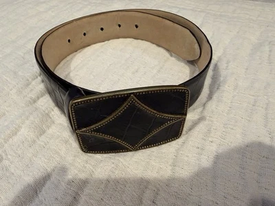 Oscar Black Croc Embossed Leather Belt Gold Plaque Buckle Small 29 - Image 1 of 4