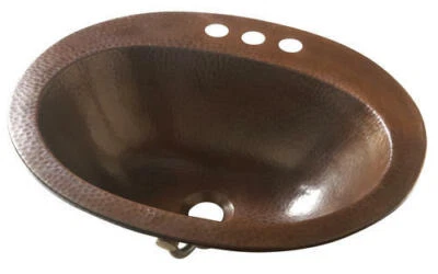 Fregadero de lavabo de baño de 4" x 17" de cobre macizo puro envejecido ovalado de 4" central Foto 1 de 4