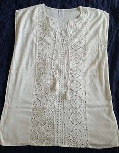 NEW Kona Sol Swimsuit Beach Cover Up Off White Cream Boho Small MSRP 22.99 NWT - Picture 1 of 11