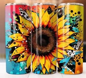 Sunflower Rustic Colorful Cup Tumbler 20oz Skinny Mug Stainless Steel Design - Picture 1 of 1