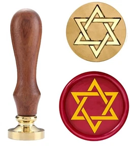 Star of David Wax Seal Stamp, Sealing Wax Stamps Copper Seals with Wooden Hilt - Picture 1 of 7