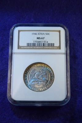 1946 IOWA COMMEMORATIVE HALF DOLLAR NGC CERTIFIED MS--67 GREAT HALF  #23 - Image 1 of 4