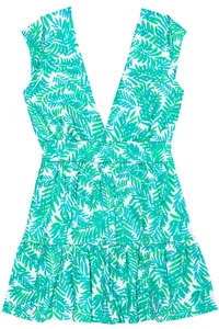Women's Dress - Green Palm Leaf Printed Dress - Cotton Dress Mini Dress - Large - Picture 1 of 2