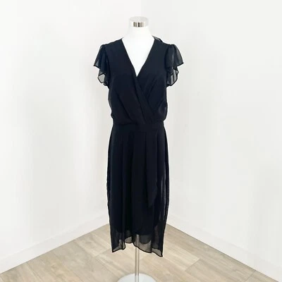 City Chic Swing Wrap Dress Flutter Sleeve V Neck Hi Low Hem Black Size XS New - image 1 of 4