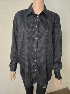Lauren Ralph Lauren Womens 1x Button Up Shirt Long Sleeve Polka Dot Black White - Picture 1 of 8