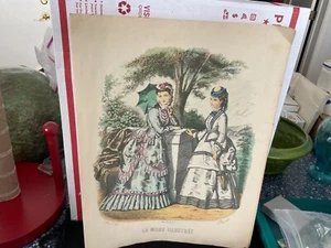 Antiker Druck handkoloriert Mode Kostüm Kleid Frau Mädchen 1853 Paris - Bild 1 von 2