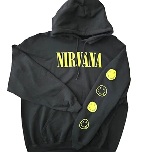 Nirvana Smiley Face Graphic Hoodie Mens 2XL Black Grunge Rock Streetwear - Picture 1 of 5