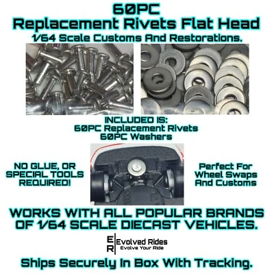 Remache de repuesto plano 60 piezas para rueda caliente de restauración personalizada a escala 1/64 y otros Foto 1 de 4