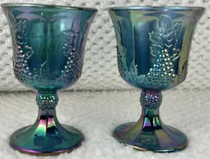 Vintage Indiana irisierende Karneval Gläser blau Ernte Traube - Bild 1 von 9