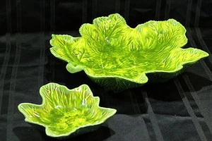 Juego de platos de hoja de cerámica verde brillante amarillo California mediados de siglo moderno retro - Imagen 1 de 11