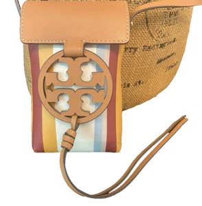 EUC Tory Burch Miller gestreifte Logo Leder Handy Umhängetasche - Konzert genehmigt - Bild 1 von 13