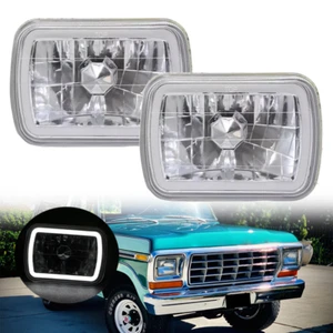 Fit 1978-1986 Ford F150 Bronco Pair 7x6" Square White LED Halo Chrome Headlights - Picture 1 of 10