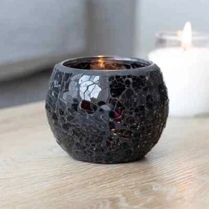 Large Black Glass Crackle Glass Candle Holder 10cm x 10cm - Bild 1 von 2