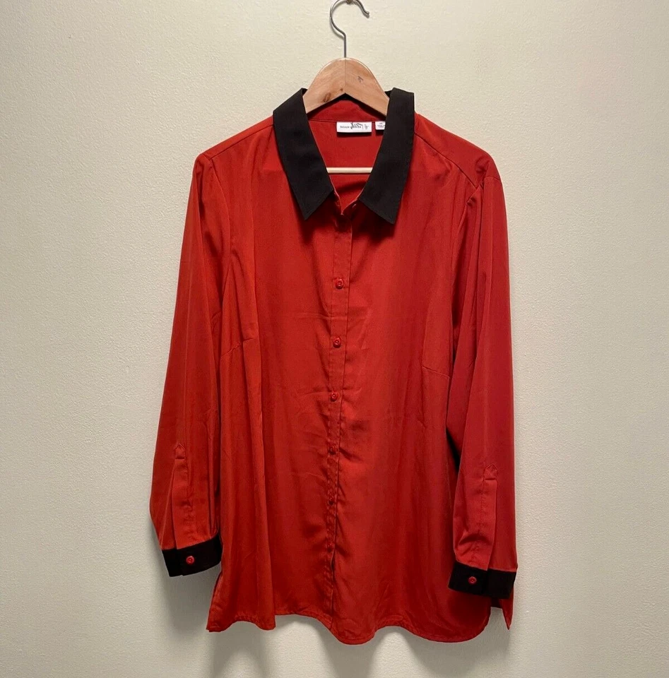 Susan Graver Womens Tunic Size 2X Orange Chiffon Long Sleeve Button Up Modern - Image 1 of 4
