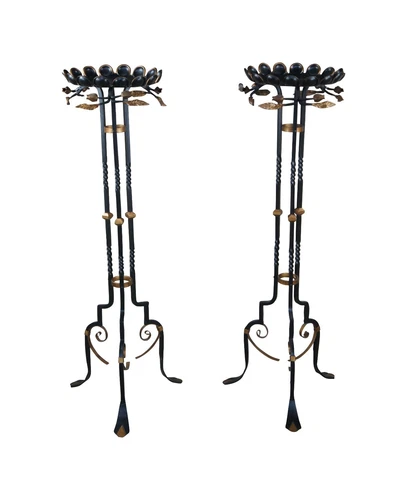2 Spanish Revival French Empire Wrought Iron Plant Stands Sculpture Pedestal 52" Cover