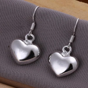 Womens 925 Sterling Silver Love Heart Drop Dangle Hook Pierced  Earrings #E117 - Picture 1 of 4