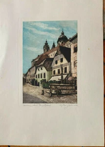 ::HANS SCHINDLER *1907 FARBRADIERUNG SIGNIERT °MELK KOLOMANI BRUNNEN ANTIK HIQ - Picture 1 of 4