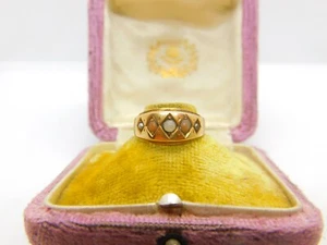 Victorian 15ct Yellow Gold, Seed Pearl & Coral Boat Ring 1886 Chester Antique - Picture 1 of 7