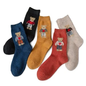 Meloday Bear Embroidery Cute Women's Crew Socks Soft Cotton - 5 pairs per pack - Picture 1 of 7