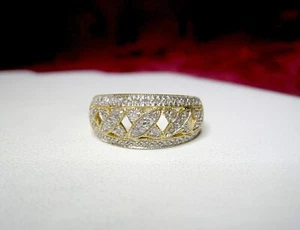 14K BICOLOR GOLD FILIGRAN DIAMANT BESETZT CUT OUT BANDRING GRÖSSE 7,25 - Bild 1 von 8