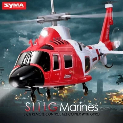 Original SYMA S111G 3CH Remote Control,Gyro,LED Lights Marines RC Helicopter Toy - Image 1 of 4