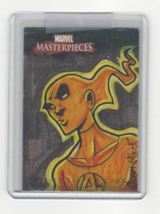 2008 Marvel Masterpieces Sketch Human Torch by Adam Hicks 1/1 Color Sketch