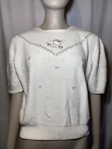Cárdigan Blanco Bordado Floral de Colección Suéter L Acrílico Algodón Tejido - Imagen 1 de 12