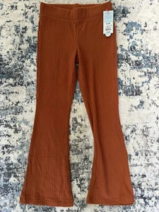 Cat & Jack Kids Girls Ribbed Bell Bottom Sweat Pants in Cinnamon Elastic Waist - Picture 1 of 9