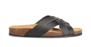 Vegan sandal criss-cross straps flat cushioned sole backless open eco microfiber - Picture 1 of 11