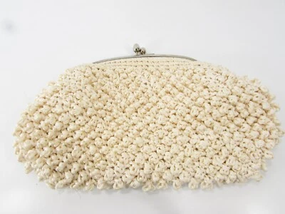 Vintage Raffia Woven Purse Handbag Cream White  FORSUM Hand Made in Japan 60s  - Image 1 of 4