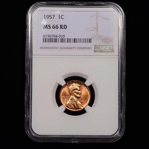 1957 Lincoln Wheat Cent 1c - NGC GRADED MS66 RD - Picture 1 of 4
