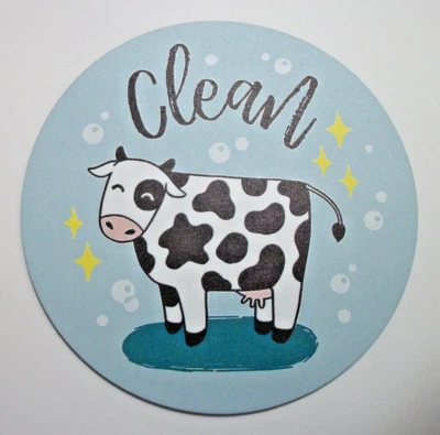 Imán para lavavajillas limpio letrero sucio diseño de vaca reversible Foto 1 de 3