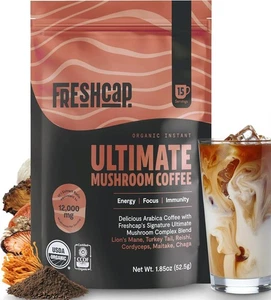 Café Champiñones 12.000 mg – Café Instantáneo Orgánico con 6 Setas y 29% Beta-G - Imagen 1 de 7