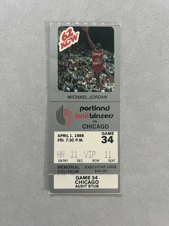 Michael Jordan 4/1/88 NBA Ticket Stub Chicago Bulls Trailblazers Photo Ticket - Image 1 of 2