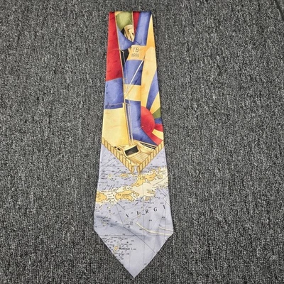 Corbata Tommy Bahama 100% Seda - Mapa Caribe Tema Náutico Tropical De Colección Foto 1 de 4