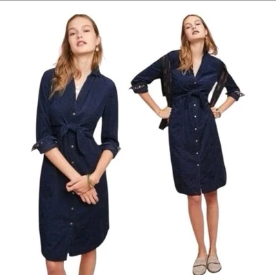 Maeve Anthropologie Navy Blue Winchester Shirt Long Sleeve Midi Dress Size 6 - Image 1 of 4