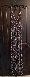 Long Tall Sally LTS Sleeveless Black Pink Floral Halter Dress Women's US 8 NWT - Picture 1 of 7