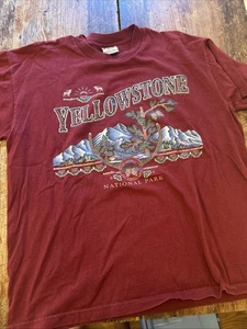 Vintage 90s Yellowstone National Park T-Shirt Size L Art Tee Nature Made In USA - Bild 1 von 5
