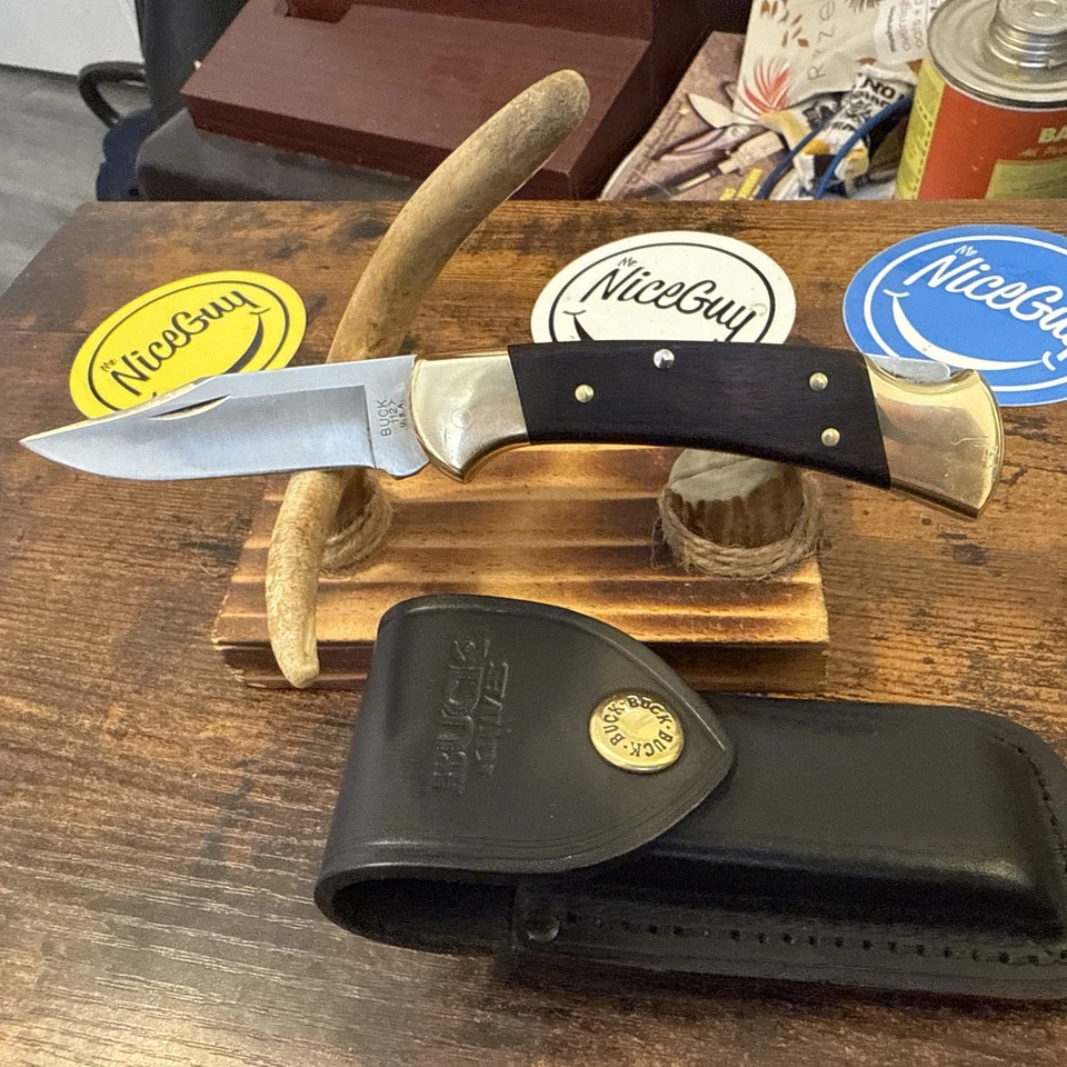  Buck 112 Folding Lockback Pocket Knife vintage 1987  Original Leather Sheath   - Image 1 of 4
