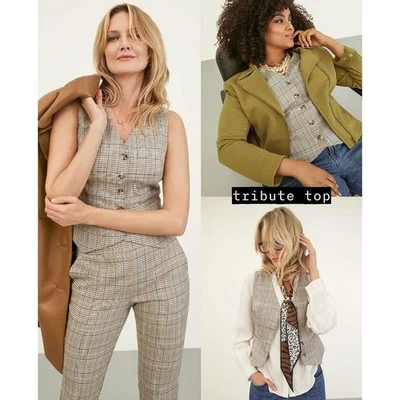 Colete xadrez Cabi Tribute US$ 119 novo sem etiquetas tamanho GRANDE 6643 forrado frontal com botão ESGOTADO - Imagem 1 de 2