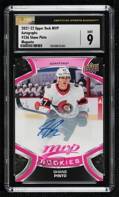 2021-22 Upper Deck MVP Magenta Shane Pinto #236 CSG 9 Mint Rookie Auto RC - Image 1 of 2