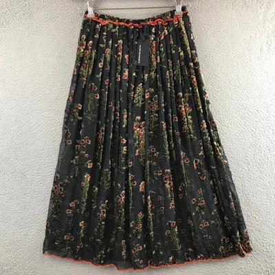 New ALLEN SCHWARTZ Black Floral Velvet Burnout Pleated Maxi Skirt XS - Image 1 of 4