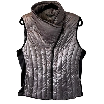 Calvin Klein Performance Down Puffer Vest Womens 1X Silver Black Quilted Zip - Image 1 of 4