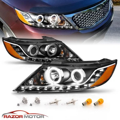 [LED Halo+LED Parking]For 2011-2013 Kia Sorento Projector Black Headlights Pair - Image 1 of 4